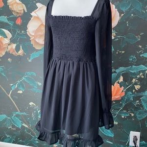 black square neck long sleeve dress